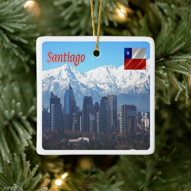 zCL018 SANTIAGO Skyline, America, Ceramic Ornament (Tree)