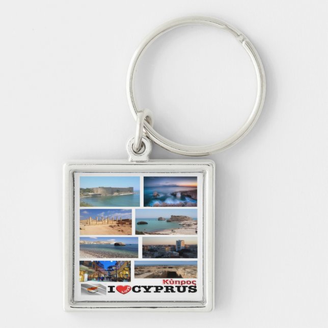 zCY029 I LOVE mosaic of CYPRUS, Key Ring (Front)