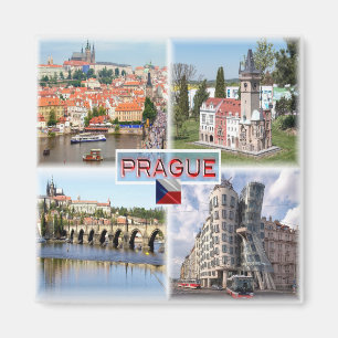zCZ003 PRAGUE Castle Old Town Hall Charles Bridge Magnet