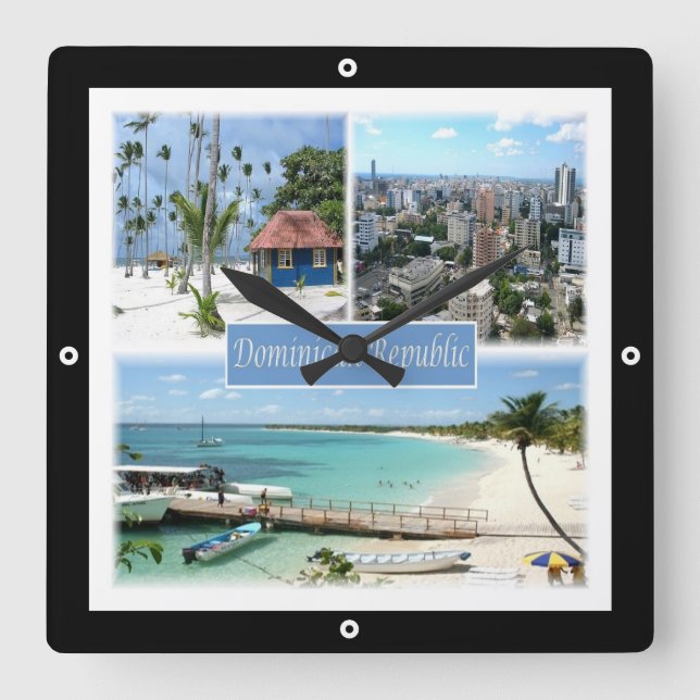 zDO005  DOMINICAN REPUBLIC, Mosaic, America, Square Wall Clock (Front)