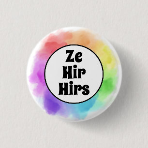 Ze Hir Hirs Pronouns in Watercolor Circle 3 Cm Round Badge