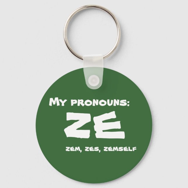 Ze or Custom Pronoun Key Ring (Front)