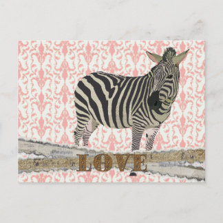 Zeb Gold & Pink Love Damask  Postcard