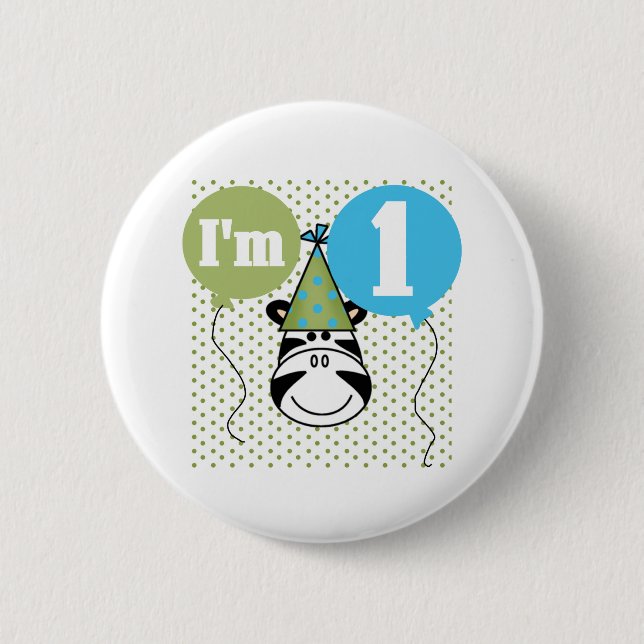 Zebra 1st Birthday 6 Cm Round Badge (Front)