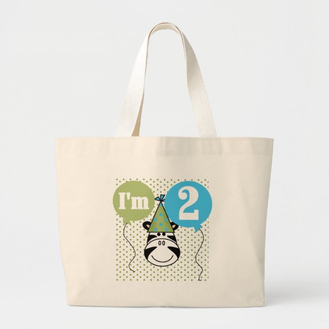 Zebra 2nd Birthday T-shirts and Gifts Large Tote Bag (Front)