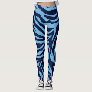zebra 3 animal print in shades of blue leggings