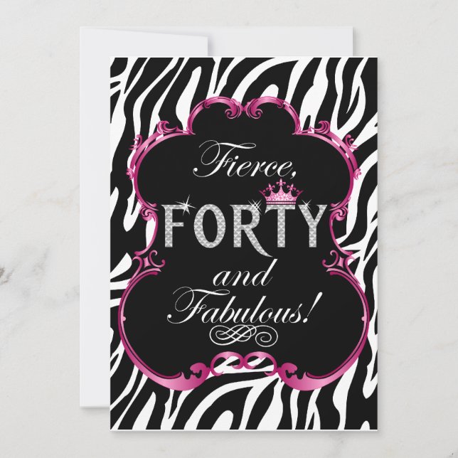 Zebra 40 and Fabulous Bling Birthday Invitation (Front)