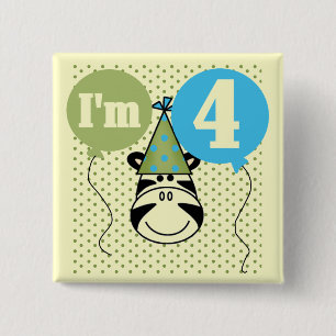 Zebra 4th Birthday T-shirts and Gifts 15 Cm Square Badge