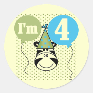 Zebra 4th Birthday T-shirts and Gifts Classic Round Sticker