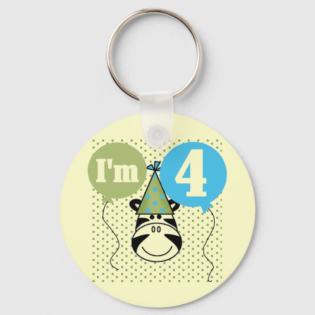 Zebra 4th Birthday T-shirts and Gifts Key Ring (Front)