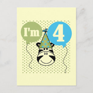 Zebra 4th Birthday T-shirts and Gifts Postcard