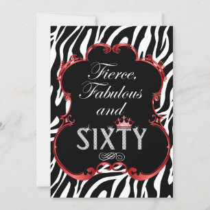 Zebra 60 and Fabulous Bling Birthday Invitation