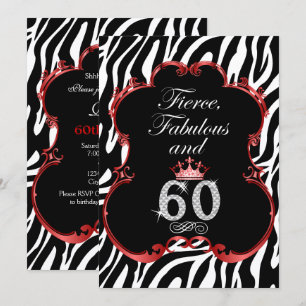 Zebra 60 and Fabulous Bling Birthday Invitation