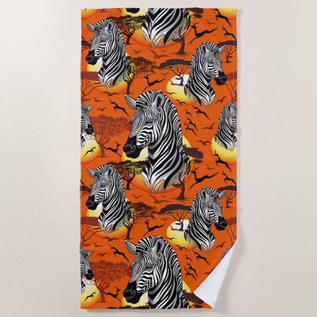 Zebra African Savanna Wild Animal Beach Towel (Front)