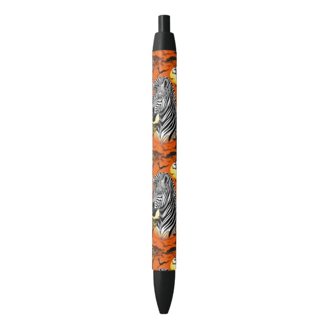 Zebra African Savanna Wild Animal Black Ink Pen (Front Vertical)