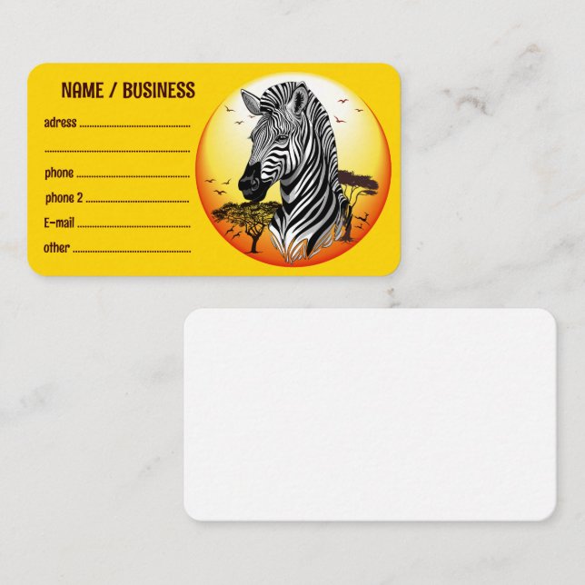 Zebra African Savanna Wild Animal Business Card (Front/Back)