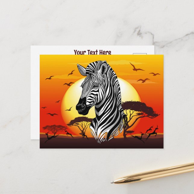 Zebra African Savanna Wild Animal Holiday Postcard (Front/Back In Situ)