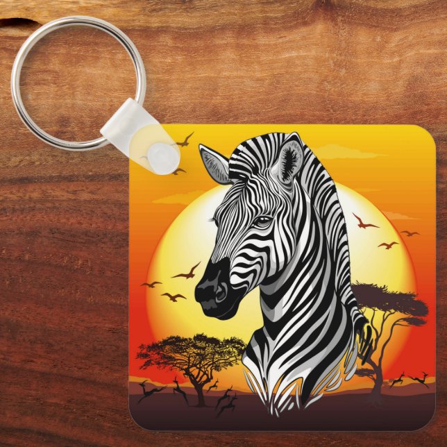 Zebra African Savanna Wild Animal Key Ring (Front)