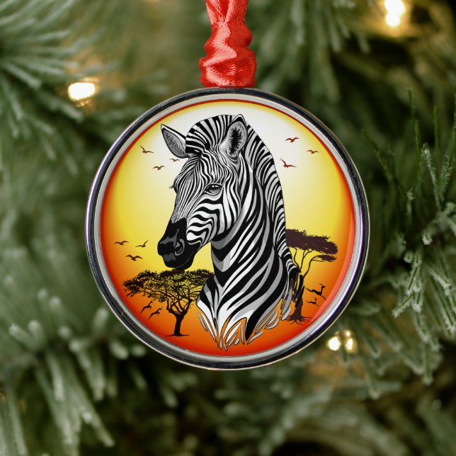 Zebra African Savanna Wild Animal Metal Tree Decoration (Tree)
