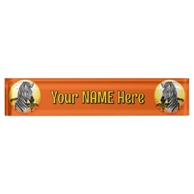 Zebra African Savanna Wild Animal Nameplate (Front)