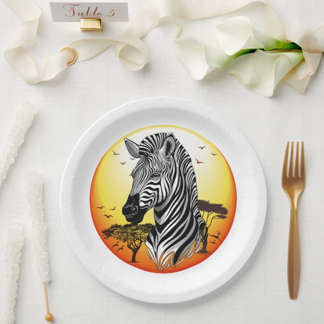 Zebra African Savanna Wild Animal Paper Plate (Wedding)