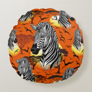 Zebra African Savanna Wild Animal Round Cushion