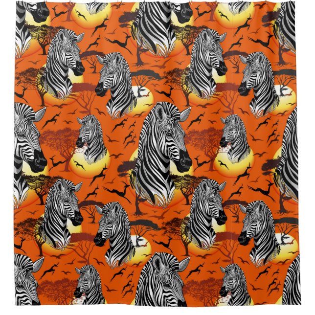 Zebra African Savanna Wild Animal Shower Curtain (Front)