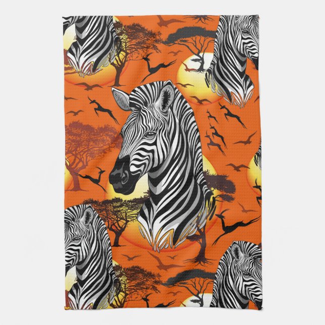 Zebra African Savanna Wild Animal Tea Towel (Vertical)