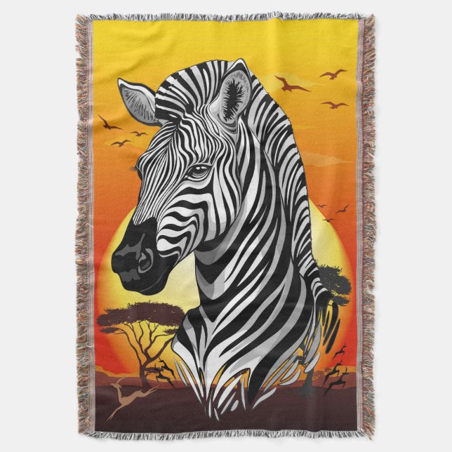 Zebra African Savanna Wild Animal Throw Blanket (Front Vertical)
