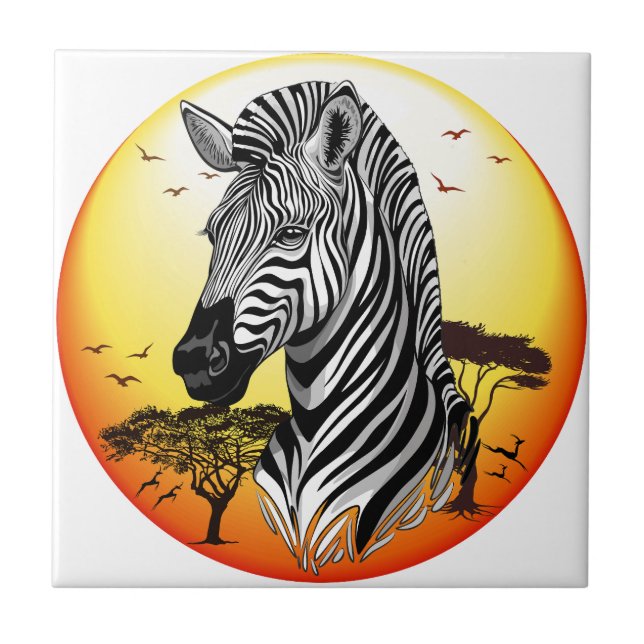 Zebra African Savanna Wild Animal Tile (Front)