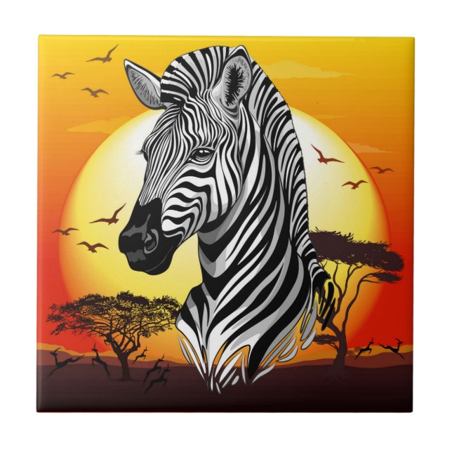Zebra African Savanna Wild Animal Tile (Front)