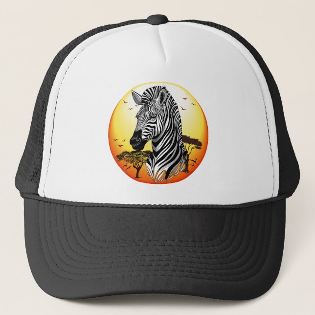 Zebra African Savanna Wild Animal Trucker Hat (Front)