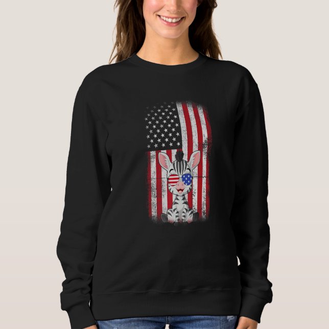 Zebra American Flag Boys Girls Men Women Fourth Of Sweatshirt (Front)