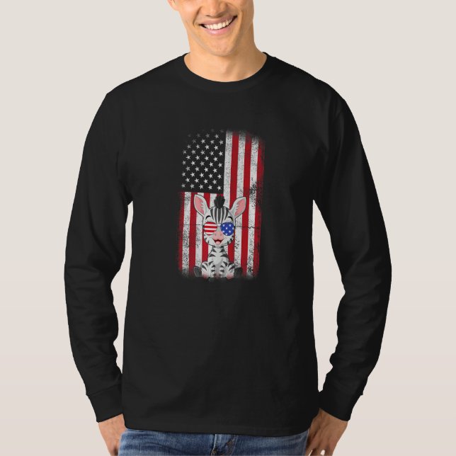 Zebra American Flag Boys Girls Men Women Fourth Of T-Shirt (Front)