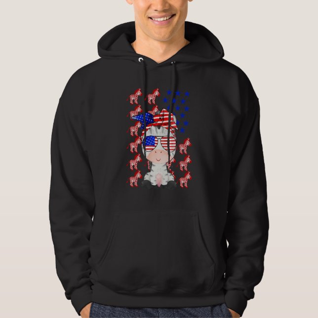 Zebra American Flag Zebra  Patriotic 4th Of July Hoodie (Front)