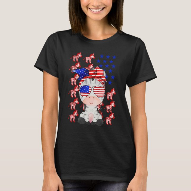 Zebra American Flag Zebra  Patriotic 4th Of July T-Shirt (Front)