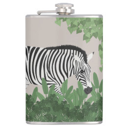 Zebra amongst Leaves Hip Flask