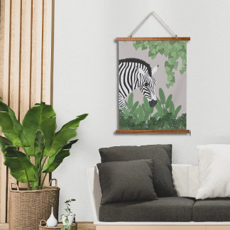 Zebra amongst Leaves Wood Topped Wall Tapestry