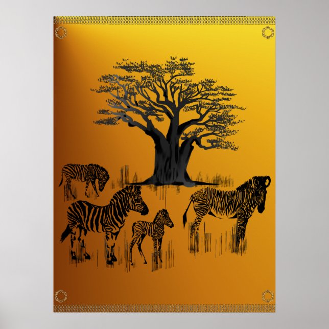 Zebra and Baobab Tree Poster (Front)