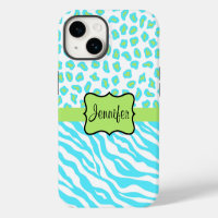 Zebra and Cheetah Skin Turquoise Blue Green Name
