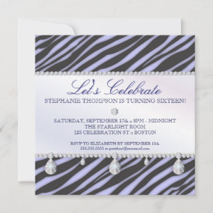 Zebra and Diamonds Sweet 16 Elegance Invitation