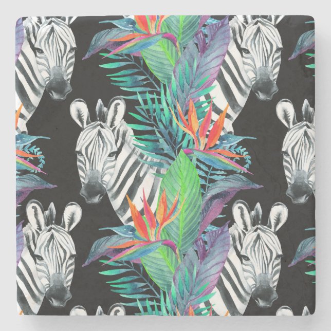 Zebra And Exotic Flowers Pattern 2 Stone Coaster (Front)