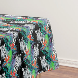 Zebra And Exotic Flowers Pattern 2 Tablecloth