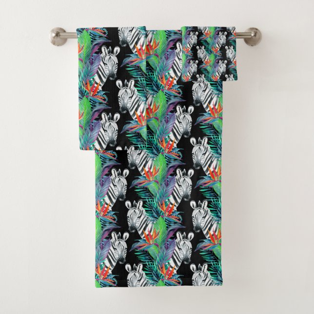 Zebra And Exotic Flowers Pattern Bath Towel Set (Insitu)