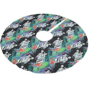 Zebra And Exotic Flowers Pattern Brushed Polyester Tree Skirt