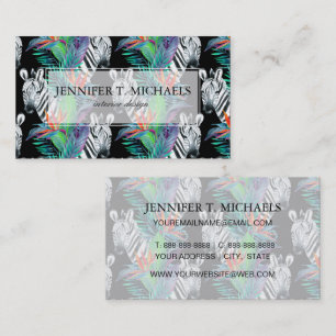 Zebra And Exotic Flowers Pattern Business Card
