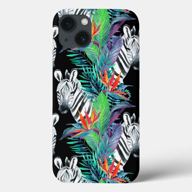 Zebra And Exotic Flowers Pattern Case-Mate iPhone Case (Back)