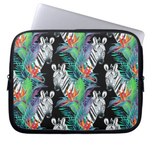 Zebra And Exotic Flowers Pattern Laptop Sleeve