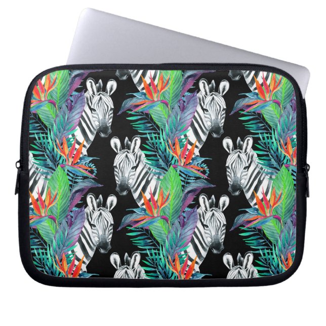 Zebra And Exotic Flowers Pattern Laptop Sleeve (Front)