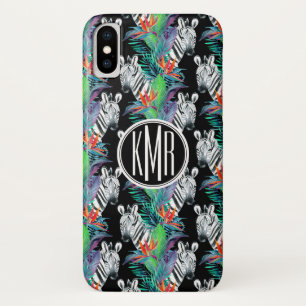 Zebra And Exotic Flowers Pattern Monogram Case-Mate iPhone Case